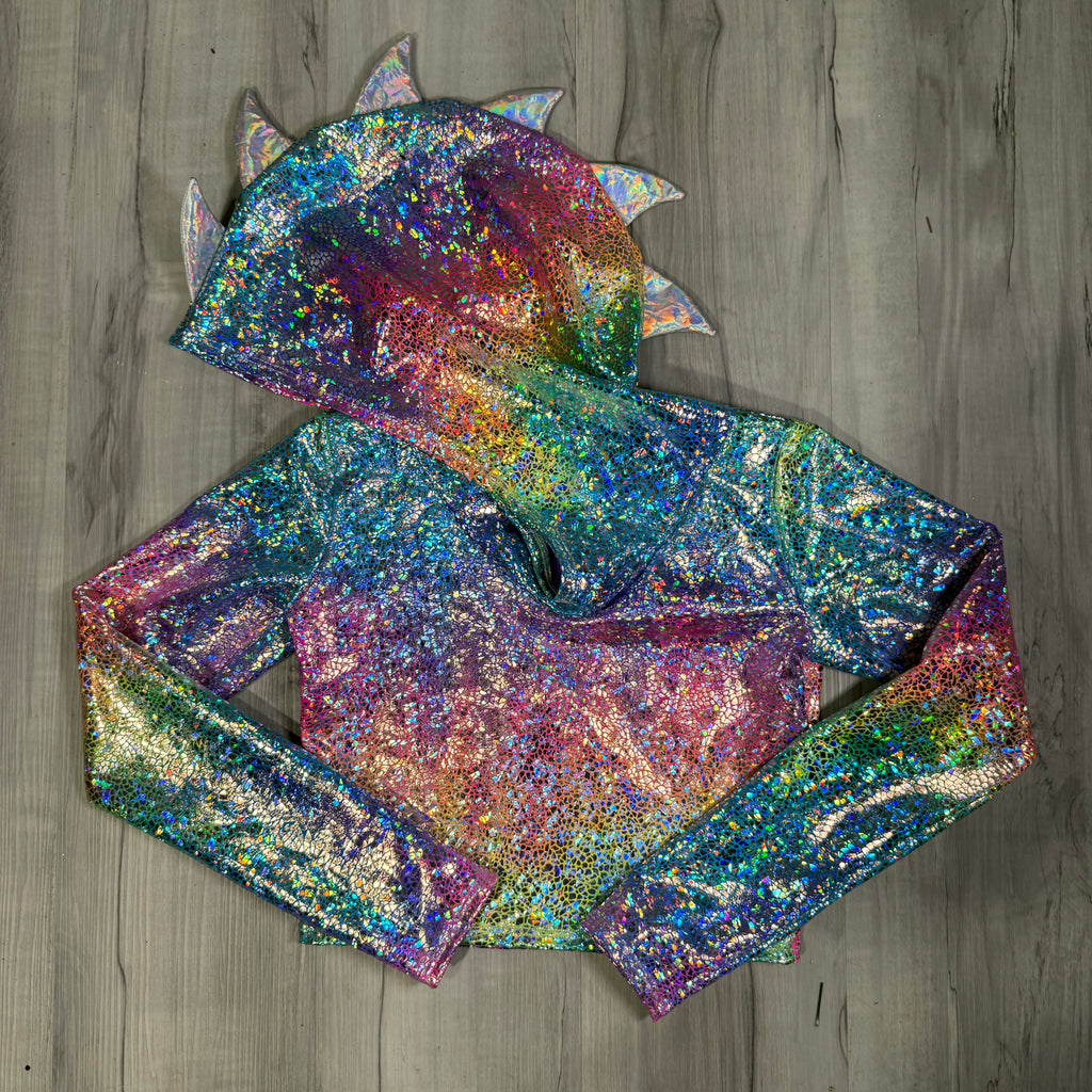 Dragon Spike Hooded Crop Top in Rainbow Avatar - Choose Sleeve Length