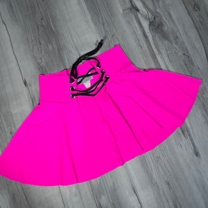 SALE - MEDIUM - Lace-Up Corset Skirt - Neon Pink Spandex - Peridot Clothing