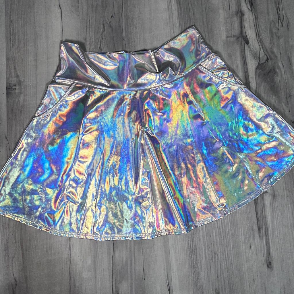 SALE - 2X - Opal Holographic A-line Skirt w/Optional Pockets - Peridot Clothing
