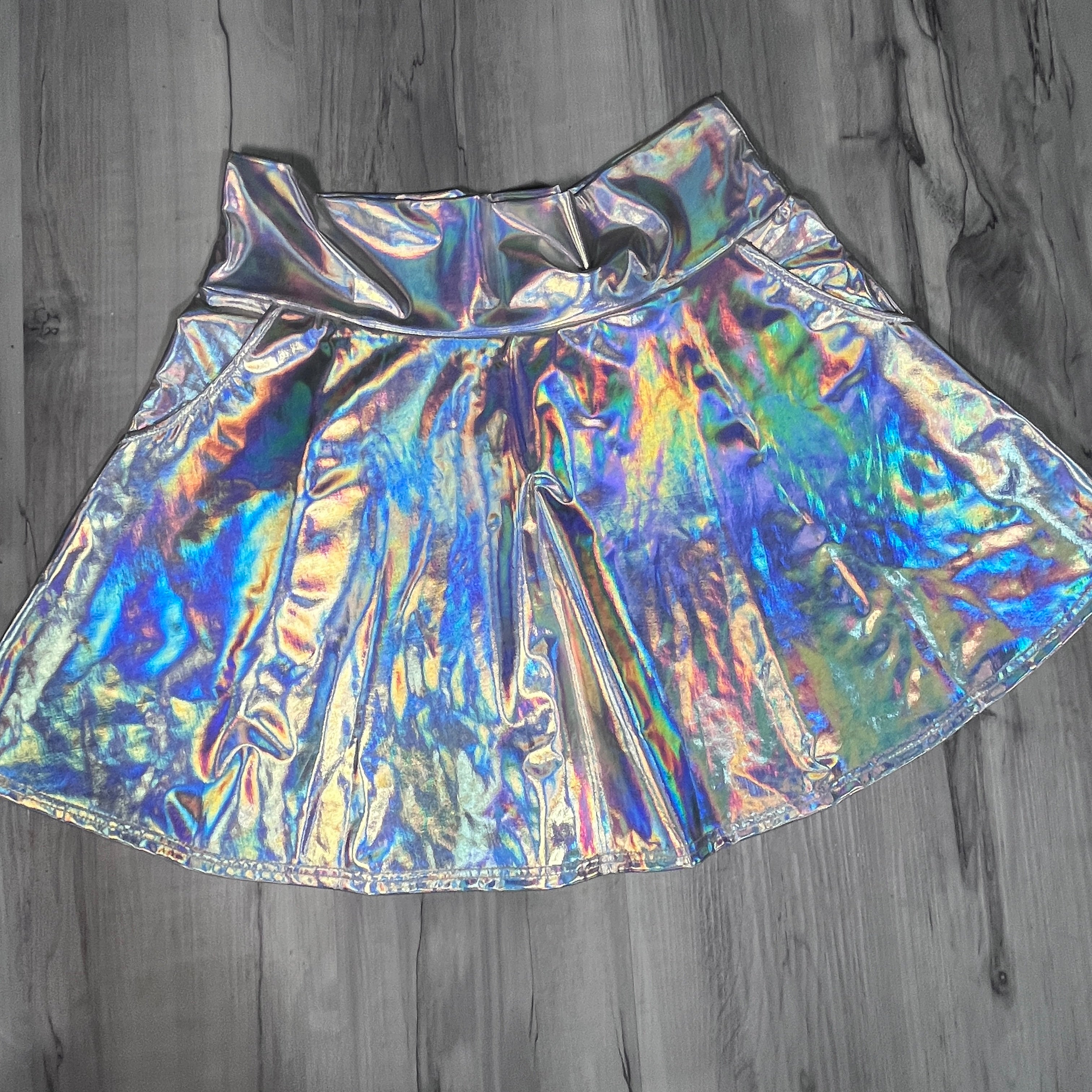 SALE 2X Opal Holographic A line Skirt w Optional Pockets