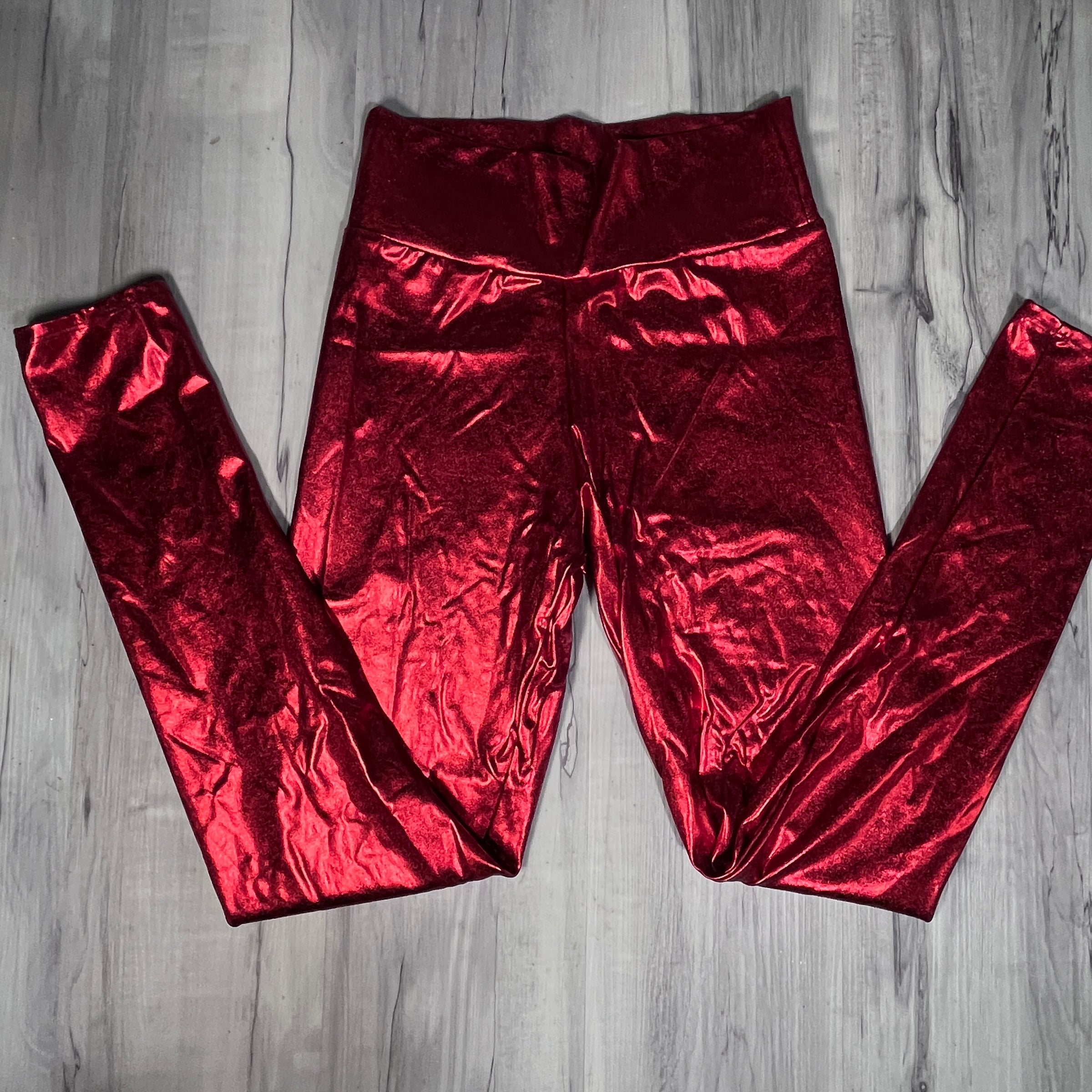 SALE - LARGE ONLY - Red Metallic High Waisted Leggings Pants– Peridot  Clothing
