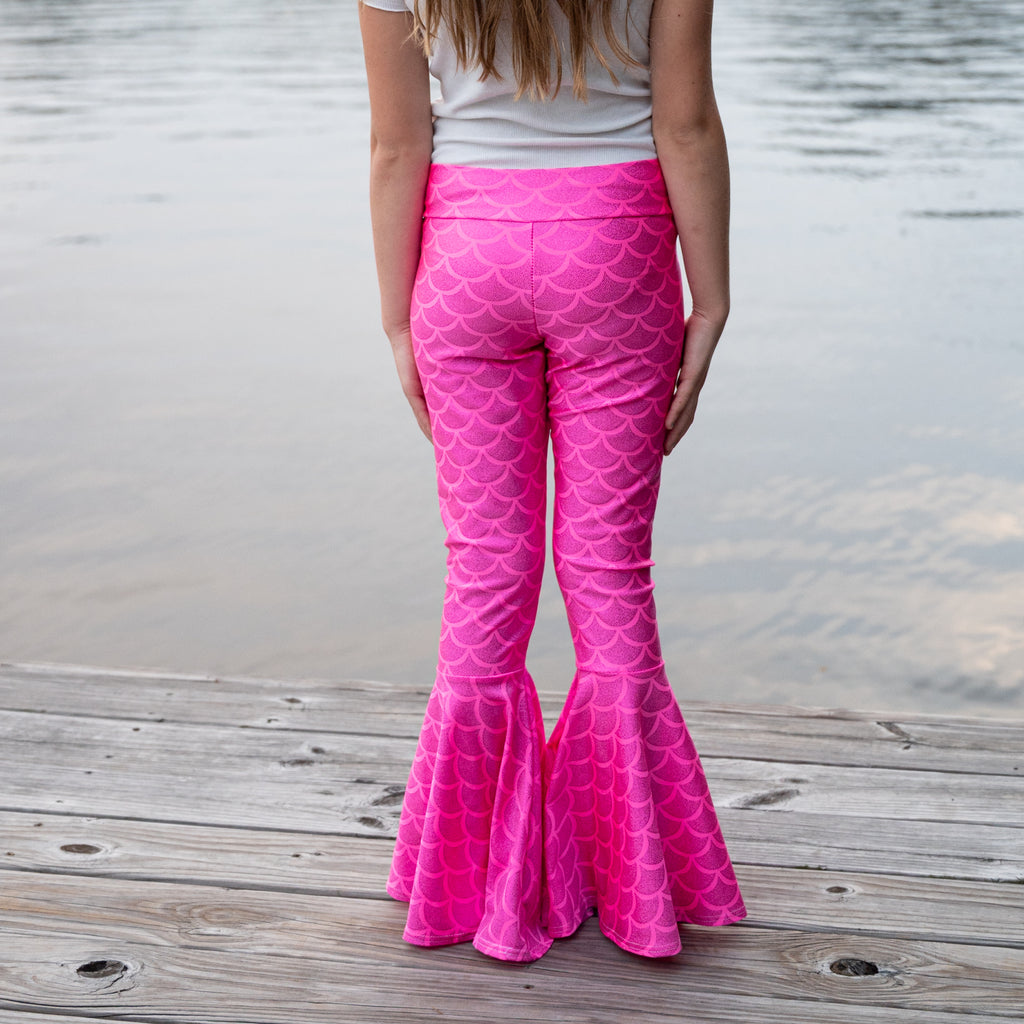 Children's Pink or White Mermaid Scales Bell Bottoms - Peridot Clothing