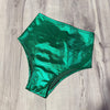 SALE - XS - High Waist Hot Pants - Green Metallic