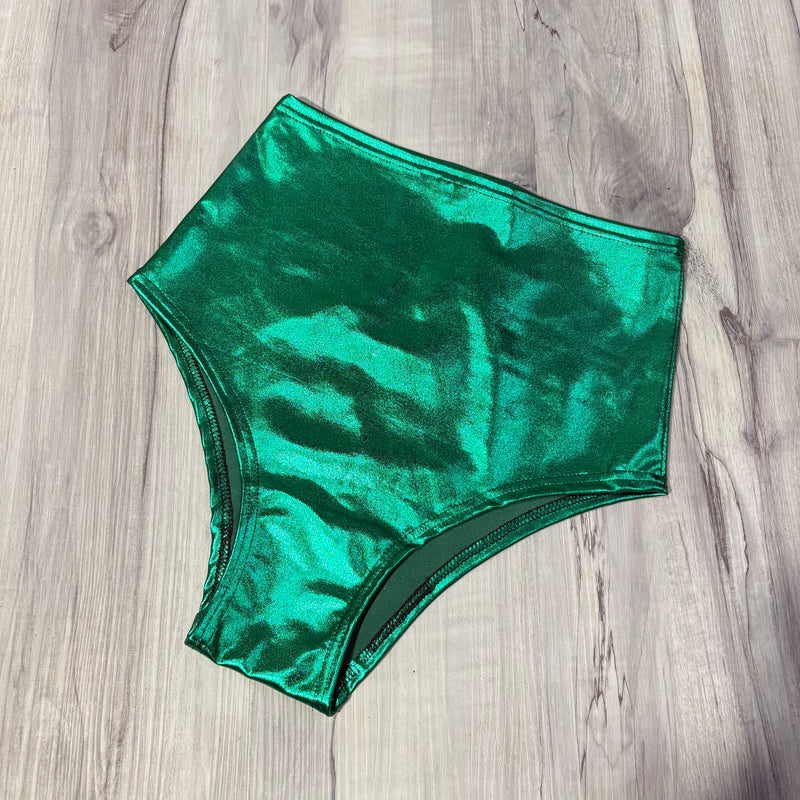 SALE - XS - High Waist Hot Pants - Green Metallic