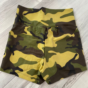 SALE - XS High Waisted Booty Shorts - Camouflage - Peridot Clothing