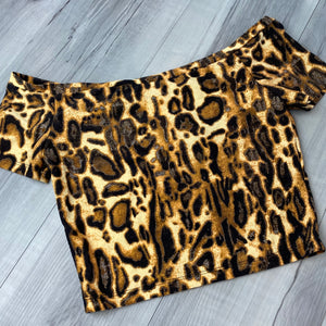 SALE - Cropped Cold Shoulder Top - Leopard - Peridot Clothing