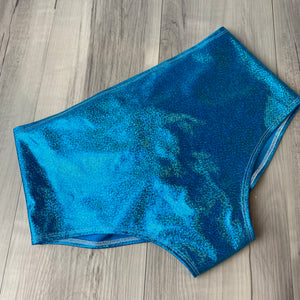 SALE - LARGE High Waist Scrunch Bikini Hot Pants - Turquoise Sparkle - Peridot Clothing