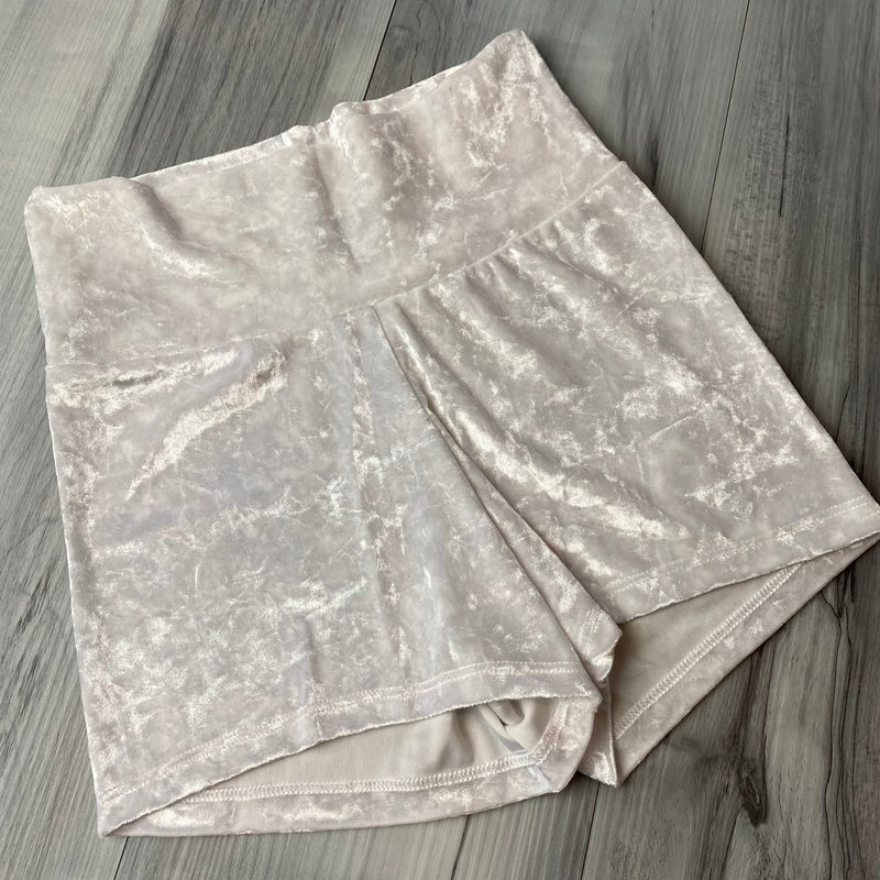 SALE - White Crushed Velvet Booty Shorts - High-Waisted - Peridot Clothing