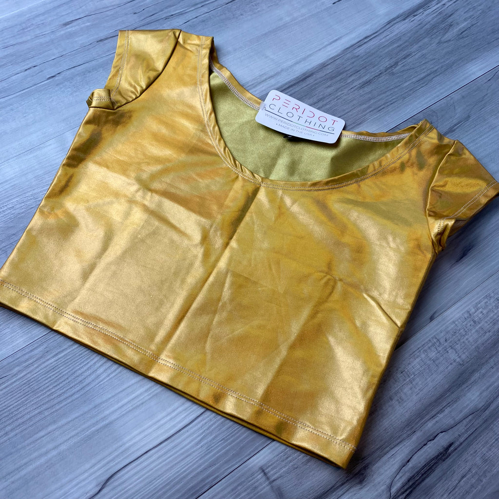 SALE - SMALL Gold Holographic Cap Sleeve Crop Top - Peridot Clothing