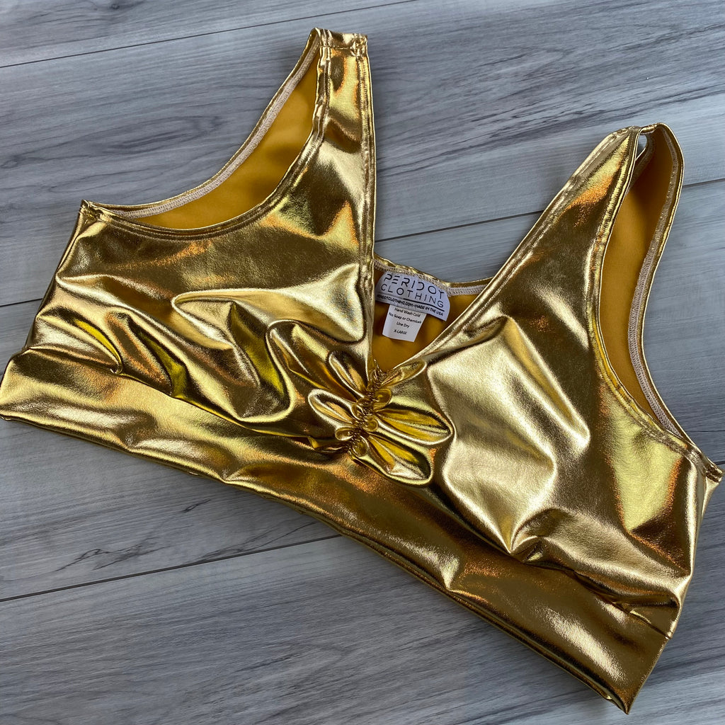 SALE - XL Gold Metallic Ruched Banded Bralette - Peridot Clothing