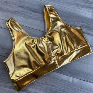 SALE - XL Gold Metallic Ruched Banded Bralette - Peridot Clothing