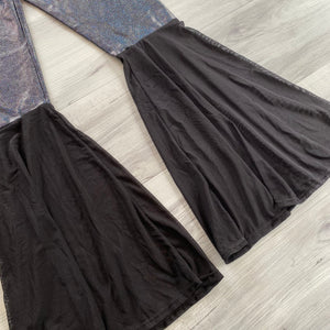 SALE - SMALL High Waist Bell Bottoms - Black Holographic & Black Mesh - Peridot Clothing