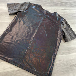 SALE - LARGE Men's Holographic Black Tee Shirt w/ Snakeskin Short Sleeves - Peridot Clothing
