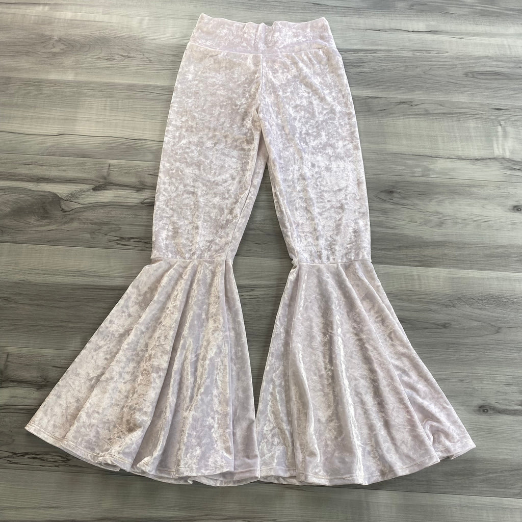 SALE - SMALL - 27" Inseam - High Waisted Bell Bottom Flares - White Crushed Velvet - Peridot Clothing