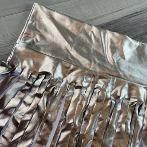 SALE - LARGE - High Waist Fringe Skirt - Silver Metallic - Peridot Clothing