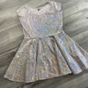 SALE - XL - Silver Holographic Shattered Glass Cap Sleeve Skater fit n flare Dress - Peridot Clothing