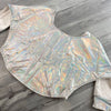 SALE - XS - Dolman Crop Top in Opal Holographic and White Mesh | Loose Tee Rave Top - Peridot Clothing