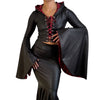Sorceress Costume TOP Only w/ Lace-Up Front and Bell Sleeves in Black Matte Metallic Lined with UV Glow Red Lightning
