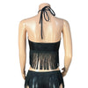 Black Matte Metallic Fringe X-String Bikini Top