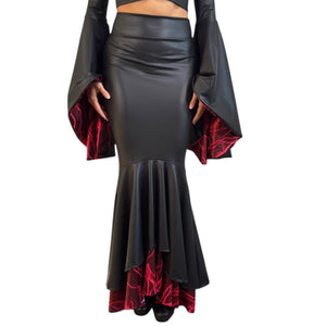 Fit n Flare Sorceress Skirt – Matte Black Metallic with UV Red Lightning Underskirt