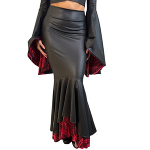 Fit n Flare Sorceress Skirt – Matte Black Metallic with UV Red Lightning Underskirt