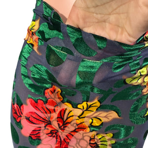 Super Mini 10" Skirt in Burnout Velvet Swirl Floral in Black or Green - Peridot Clothing