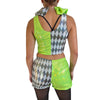 Neon Jester Clown Costume – 3-Piece Set with Crop Top, Bloomers & Ruffle Choker