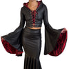 Sorceress Costume TOP Only w/ Lace-Up Front and Bell Sleeves in Black Matte Metallic Lined with UV Glow Red Lightning