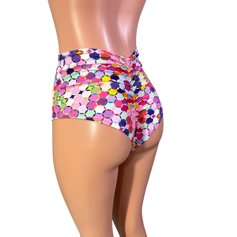 SALE - Rainbow Circles High Waisted Scrunch Bikini Hot Pants - Peridot Clothing