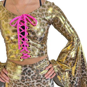 Fierce Feline Costume – Leopard Print Bell Sleeve Top & Legging Set