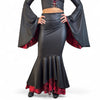 Sorceress Costume w/ Bell Sleeve Lace-Up Hood Top and Long Fit n Flare Skirt in Black Matte Metallic Lined with UV Glow Red Lightning (Copy)