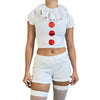 Killer Clown Costume for IT – 3-Piece Set with Crop Top, Bloomers & Ruffle Choker (Thigh-Highs Not Included)