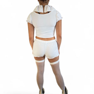 Killer Clown Costume for IT – 3-Piece Set with Crop Top, Bloomers & Ruffle Choker (Thigh-Highs Not Included)