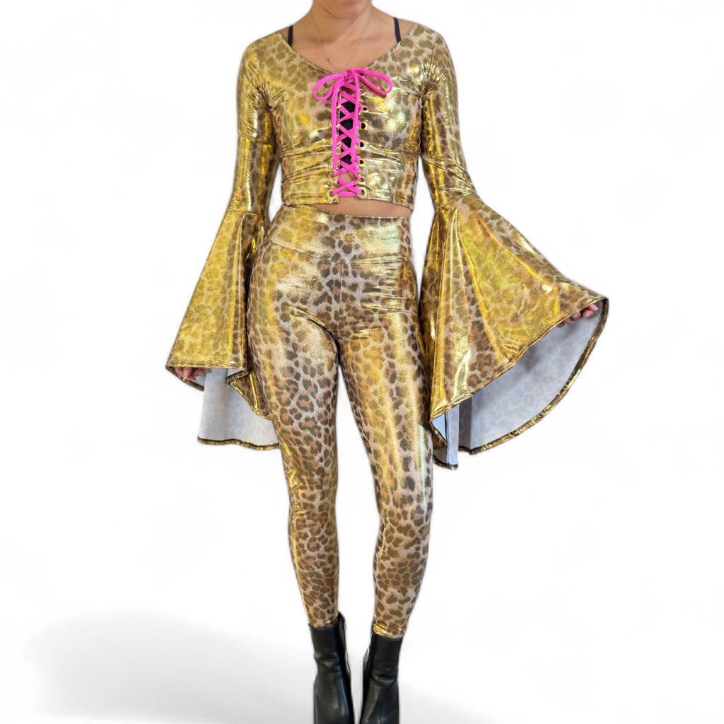 Fierce Feline Costume – Leopard Print Bell Sleeve Top & Legging Set