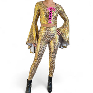 Fierce Feline Costume – Leopard Print Bell Sleeve Top & Legging Set