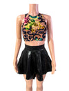 Sheer Top - Burnout Velvet Floral Crop Top - Black or Green Flowers