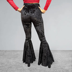 Black Crushed Velvet Bell Bottoms - High Waisted Flare Pants