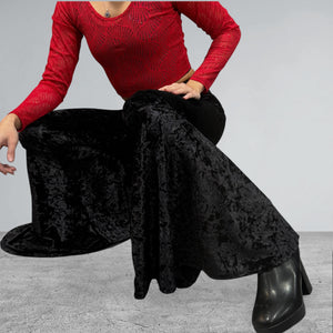 Black Crushed Velvet Bell Bottoms - High Waisted Flare Pants