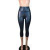 Black Holographic Cropped Capri Leggings Pants - Peridot Clothing