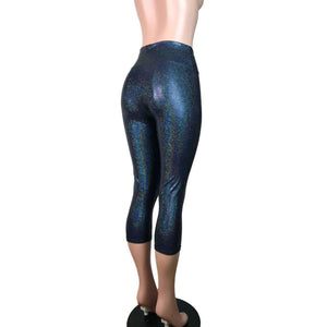 Black Holographic Cropped Capri Leggings Pants - Peridot Clothing