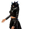 Black Metallic Dragon Spike Hooded Crop Top - Choose Sleeve Length