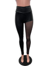 Metallic Black Faux Leather One-Leg Leggings Pants - Peridot Clothing