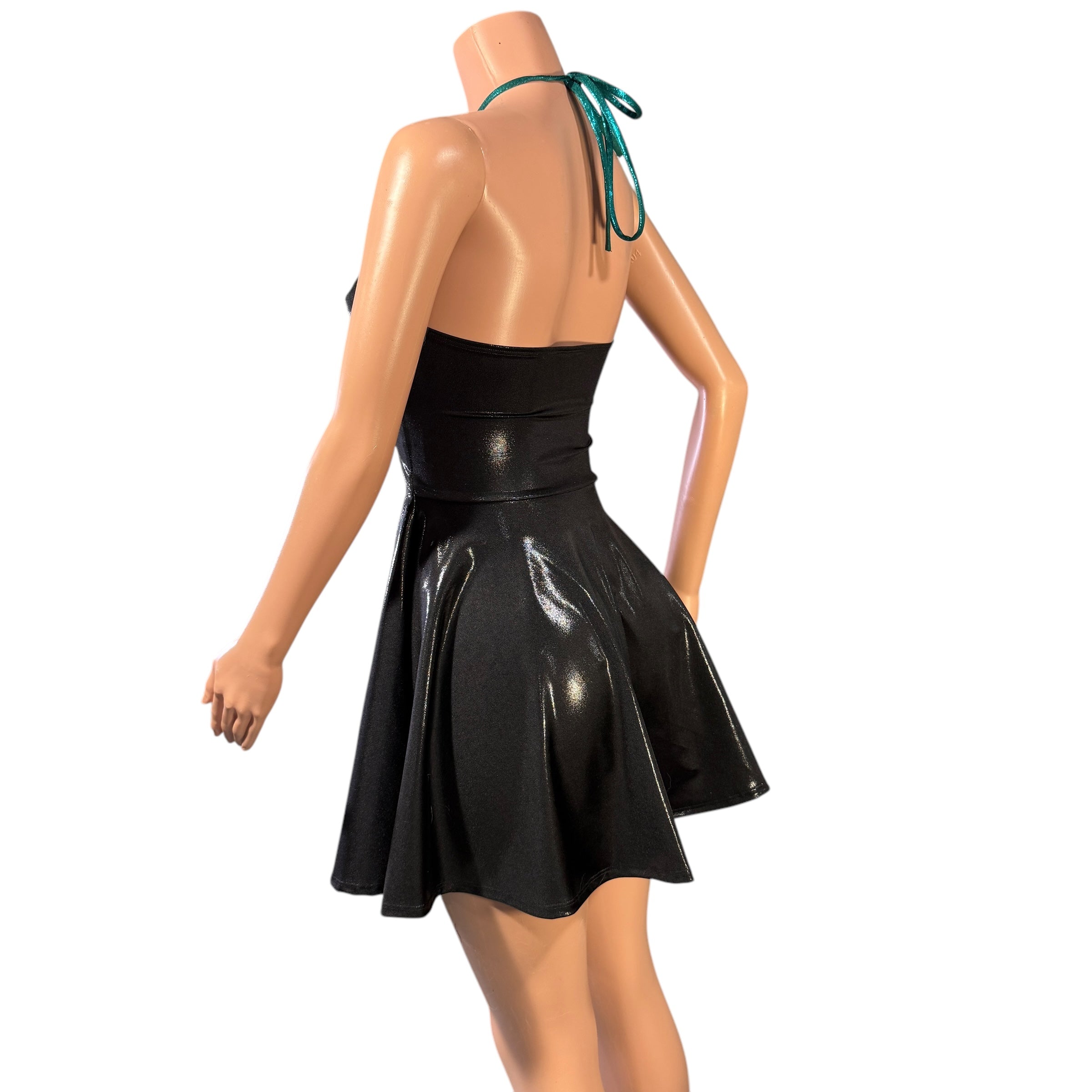 Halter Skater fit n flare X-String Dress in Black Mystique Metallic Large Halter Skater fit n flare X-String Dress in Black Mystique Metallic Large