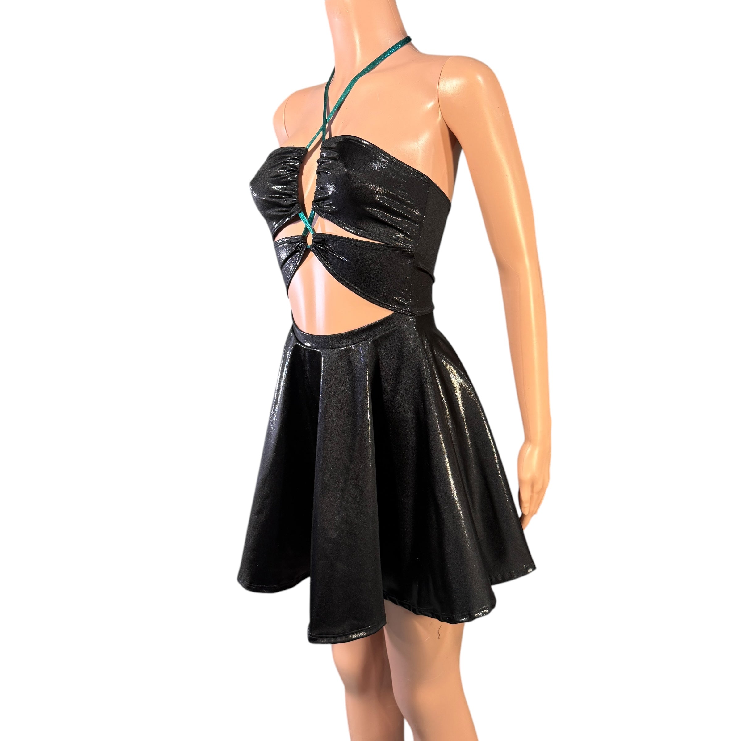 Halter Skater fit n flare X-String Dress in Black Mystique Metallic Large Halter Skater fit n flare X-String Dress in Black Mystique Metallic Large