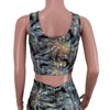 Ruched Crop Tank Top - Silver on Black Cracked Ice Holographic - Peridot Clothing