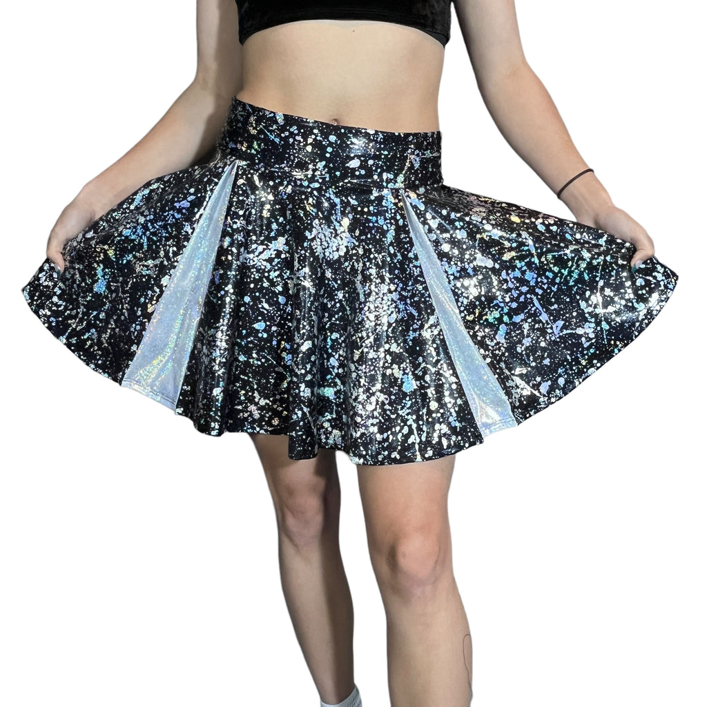 Pleated Skater Skirt - Holo Splatter - Peridot Clothing