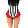 Ruffle Hot Pants High-Waisted Cheeky Bikini in Black & White Stripe