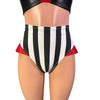 Ruffle Hot Pants High-Waisted Cheeky Bikini in Black & White Stripe