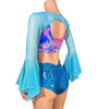 Pixie Bolero Top w/Ring - Blue Mesh Bell Sleeve Fairy Costume Shrug Top