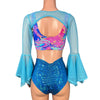 Pixie Bolero Top w/Ring - Blue Mesh Bell Sleeve Fairy Costume Shrug Top